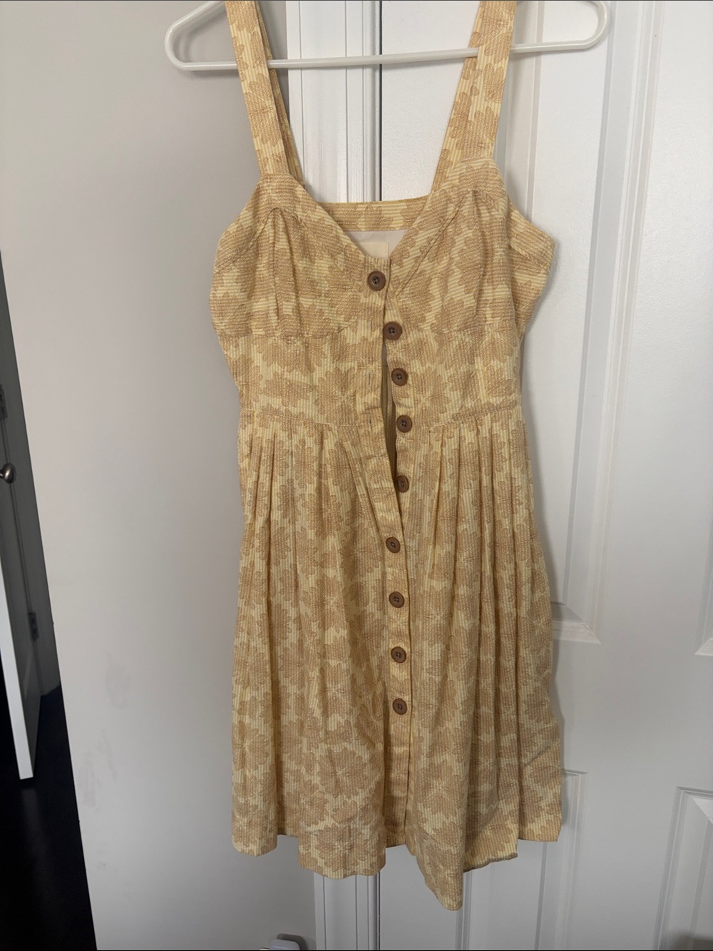 Anthropologie Yellow Floral Button-Front Midi Dress